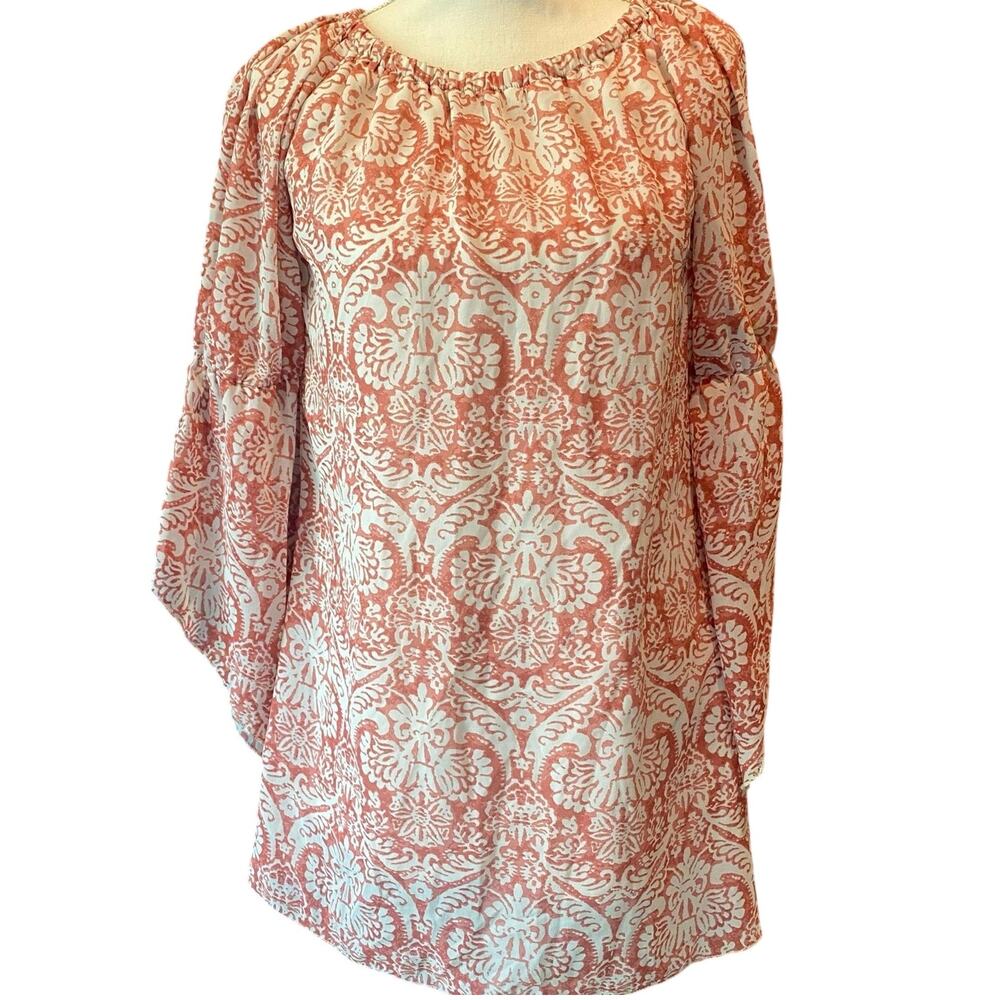 truly 4 you Small Boho Cottagecore Salmon color Blouse Bell Sleeve Flowy Coastal